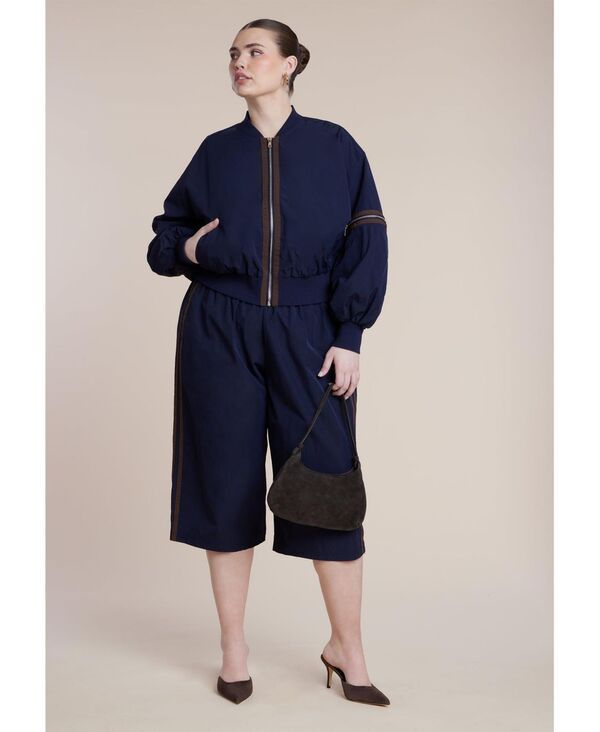 エロクイ レディース ボトムス カジュアルパンツ プラスサイズ ナイロン ELOQUII Womens Plusize Nylon Side Stripe Culotte Night sky ストライ