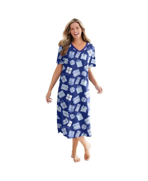 ドリームスアンドコー レディース アンダーウェア ナイトウェア Vネック ミディ シャツ コットン Dreams Co Womens Dreams and Co VNeck Short Sleeve