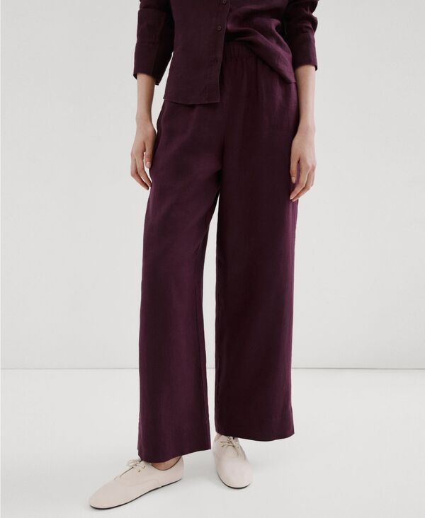 マンゴ レディース ボトムス カジュアルパンツ リネン MANGO Womenstraight LinenBlend Pants Plum プラム