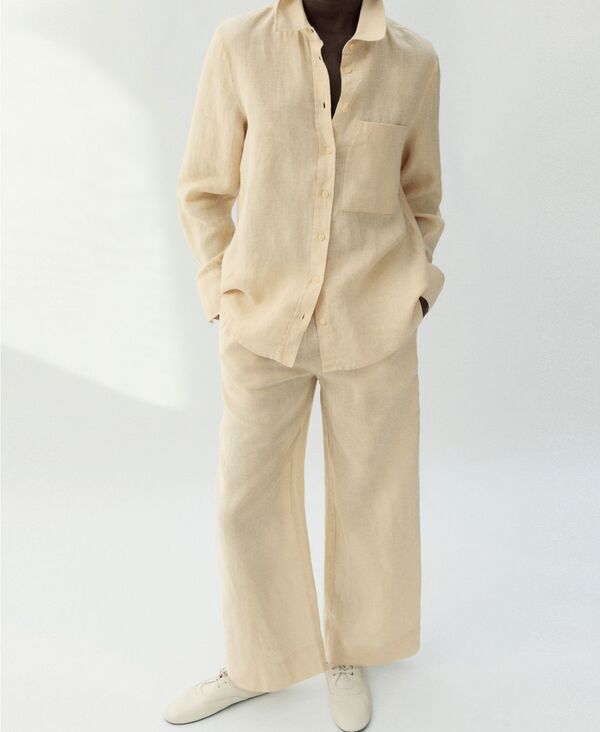 マンゴ レディース ボトムス カジュアルパンツ リネン MANGO Womenstraight LinenBlend Pants Pastel Yellow イエロー