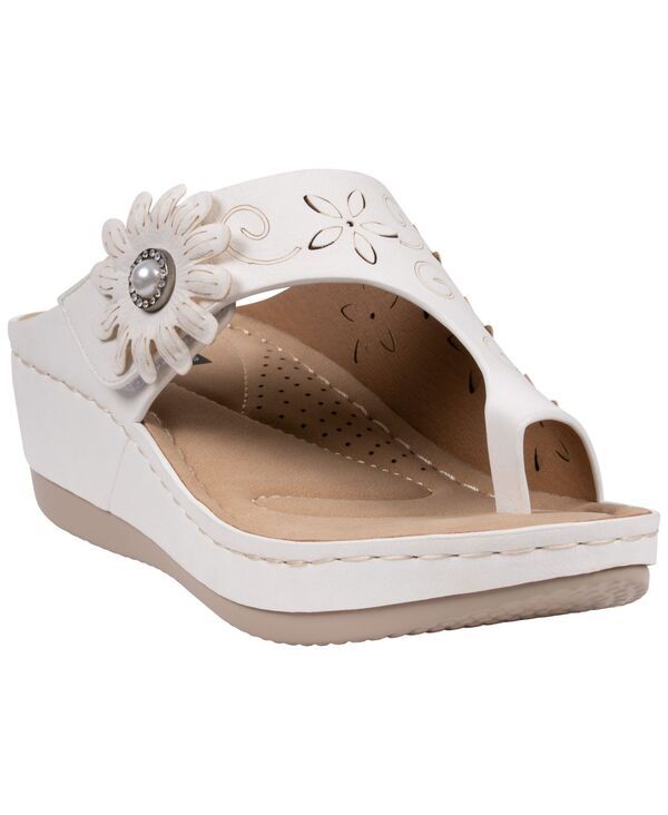 ジーシーシューズ レディース サンダル フラワー柄 フラワー GC Shoes Womenskylar Floral Rosette Round Toe Wedge Sandals White ホワイ
