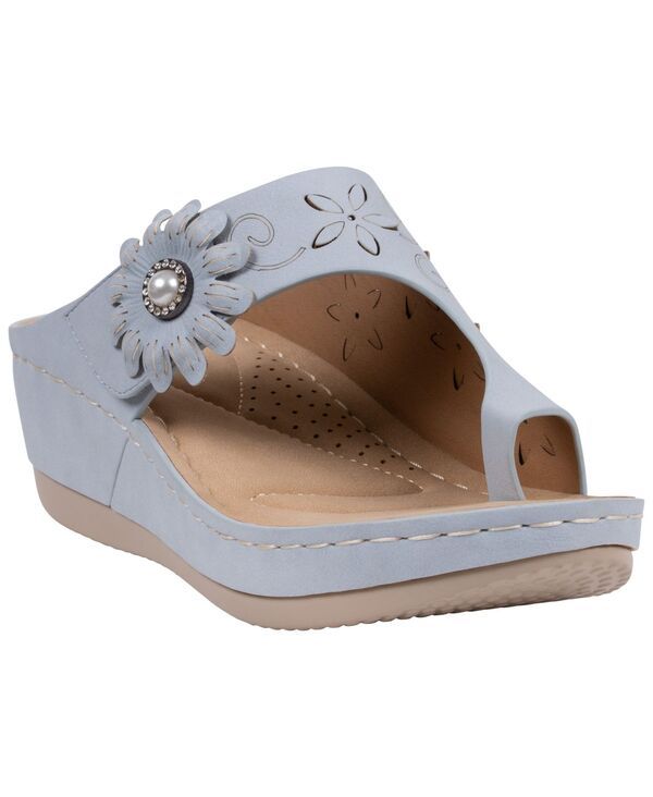 ジーシーシューズ レディース サンダル フラワー柄 フラワー GC Shoes Womenskylar Floral Rosette Round Toe Wedge Sandals Blue ブルー
