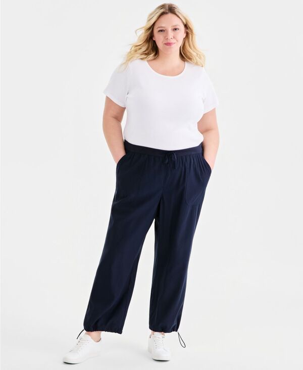 スタイルアンドコー レディース ボトムス カジュアルパンツ プラスサイズ Style Co Plusize WideLeg Drawstring Pants Industrial Blue ブルー