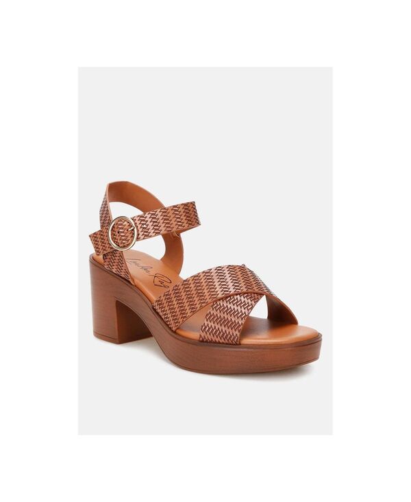 ロンドンラグ レディース シューズ サンダル プラットフォーム ヒール London Rag Womens Elenia Platform Block Heel Sandals Tan embosse