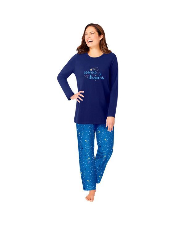 ドリームスアンドコー レディース アンダーウェア ナイトウェア ニット Dreams Co Womens Dreams and Co Long Sleeve Knit PJ Set Pool blue