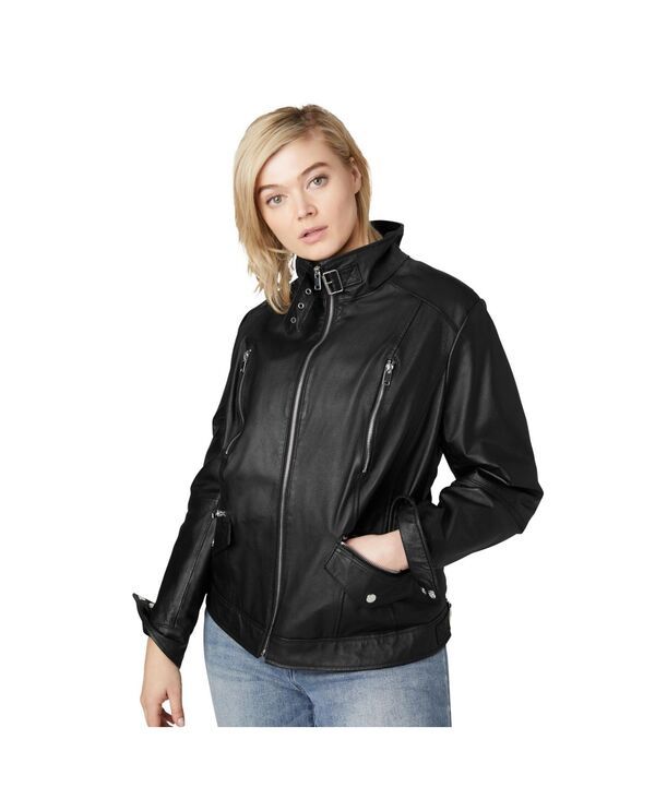 Ellos レディース アウター ジャケット・ブルゾン レザー ellos Womens Zip Front Leather Jacket Black ブラック