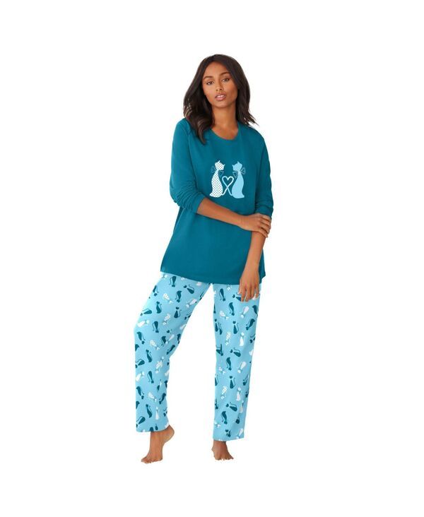 ドリームスアンドコー レディース アンダーウェア ナイトウェア ニット Dreams Co Womens Dreams and Co Long Sleeve Knit PJ Set Deep teal