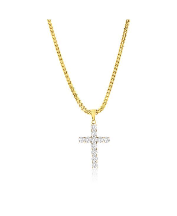 Metallo Womens Accessories Necklace/Choker/Pendant Top T Shirt Lace Metallo Stainlessteel Round CZ Cross Necklace Gold Go
