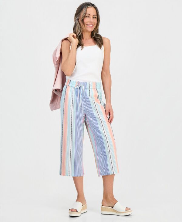 スタイルアンドコー レディース ボトムス カジュアルパンツ プチ キャップ Style Co Petite Noyma Stripe WideLeg Capri Pantstripe Turquois