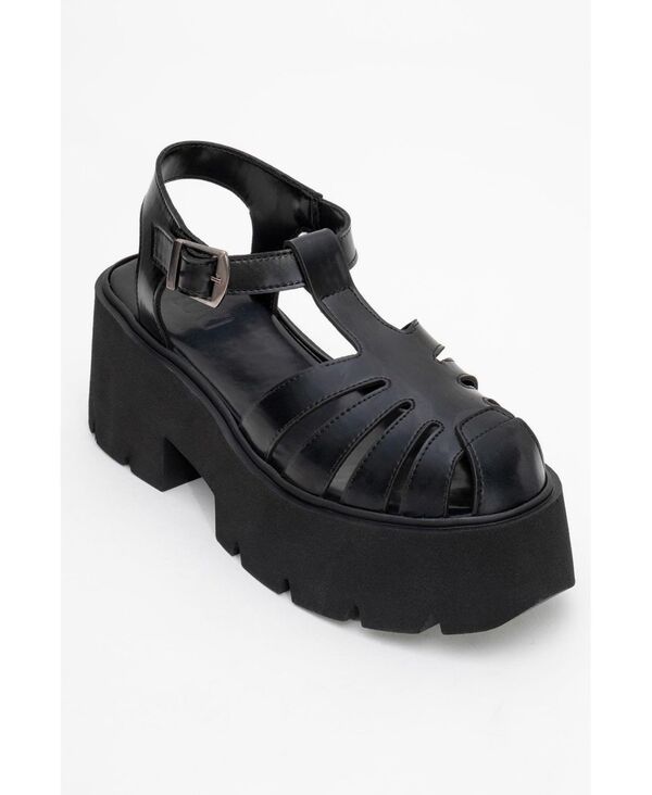 プロローグシューズ レディース サンダル プラットフォーム Prologue Shoes Verua Platform Sandal Women Black faux leather ブラック