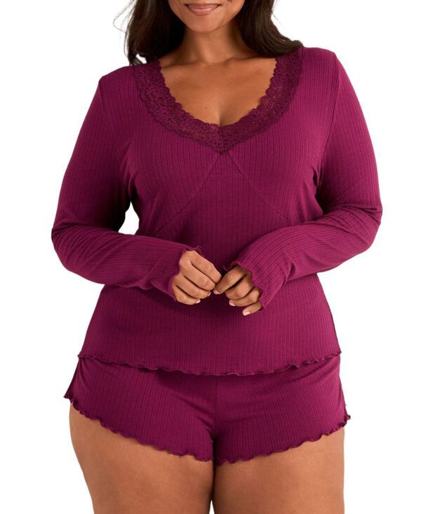 アドアミー レディース アンダーウェア ナイトウェア プラスサイズ ショートパンツ Adore Me Plusize Brooks Pajama Long Sleeve Top Shortset Da