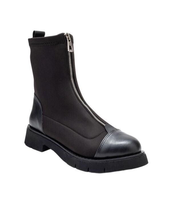 プロローグシューズ レディース ブーツ・レインブーツ アンクル Prologue Shoes Womens Martostretch Front Zip Ankle Boot Black faux l