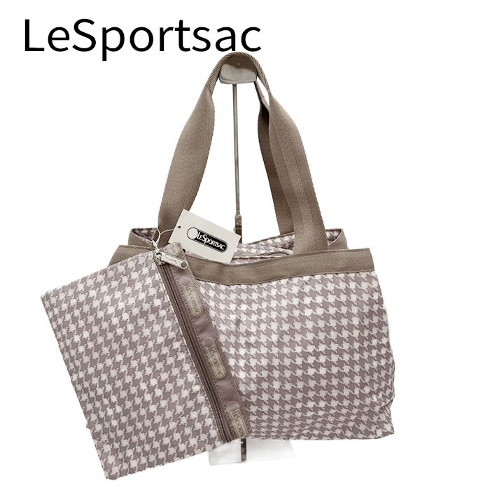 【LeSportsac】レスポートサック 千鳥格子 トートバッグ ベージュ ポーチ付き ナイロン レディース