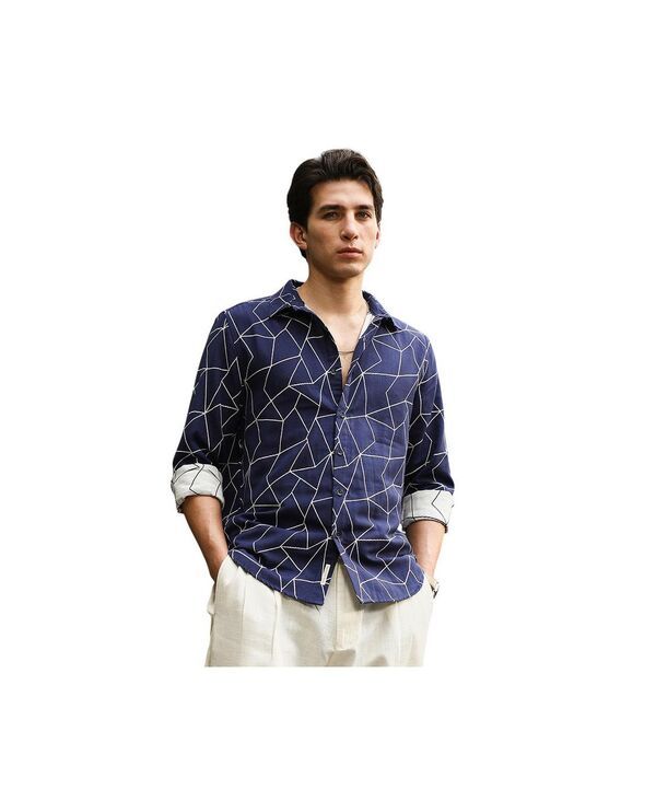 キャンパスストラ メンズ トップス シャツ Campusutra Mens Indigo Blue MosaicJacquard Shirt Blue ブルー
