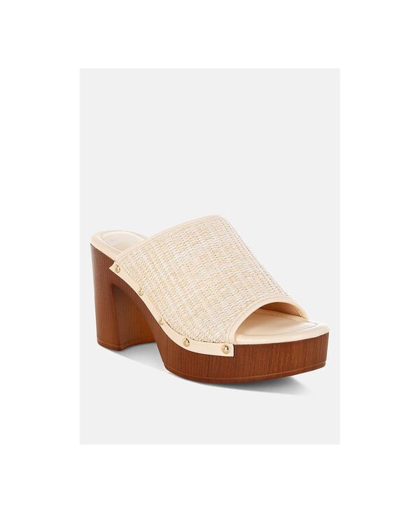 ラグアンドコー レディース シューズ サンダル Rag Co Marengo Raffia Wooden Clogs Beige ベージュ