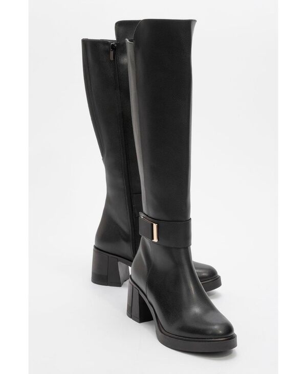 プロローグシューズ レディース ブーツ・レインブーツ ヒール Prologue Shoes Womens Moreni Stretch Buckle Block Heel Knee High Boot