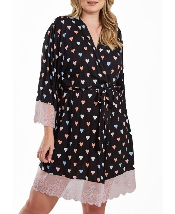 アイコレクション レディース アンダーウェア ナイトウェア プラスサイズ コントラスト レース iCollection Tobey Plusize Modal Hearts Robe Trimmed 23,616円