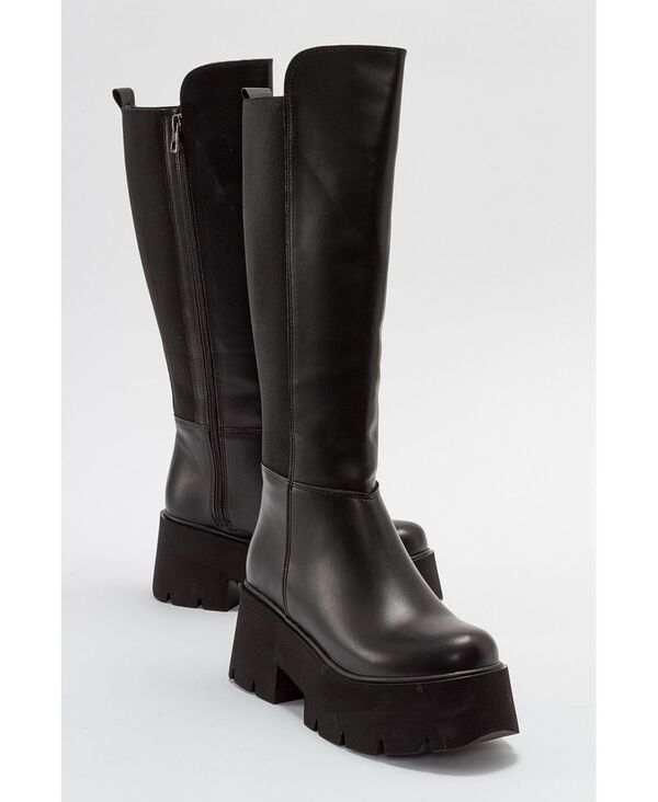 プロローグシューズ レディース ブーツ・レインブーツ プラットフォームブーツ プラットフォーム Prologue Shoesolo Platform Boot Women Black faux lea