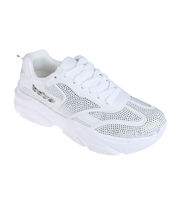 ベベ レディース シューズ スニーカー メッシュ Bebe Womensneaker with Mesh Upper and Rhinestones Embellishment White ホワイト