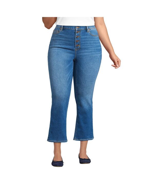 ランズエンド レディース ボトムス デニムパンツ ジーンズ Lands End Womens Recover High Rise Button Front Kick Flare Crop Jeans