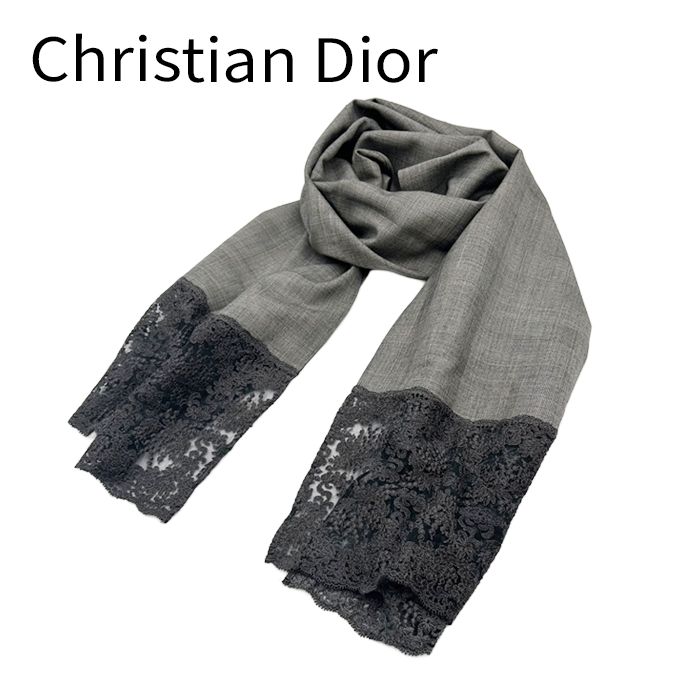 クリスチャンディオール Christian Dior レースストール グレー ショール 大判ストール