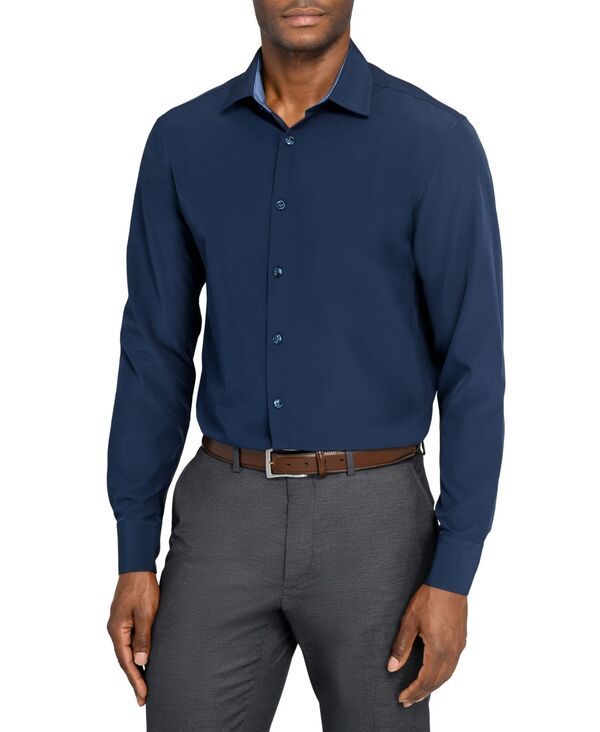 コンストラクト メンズ トップス シャツ ConStruct MenslimFit Solid Performance Stretch Cooling Comfort Dresshirt Navy ネ