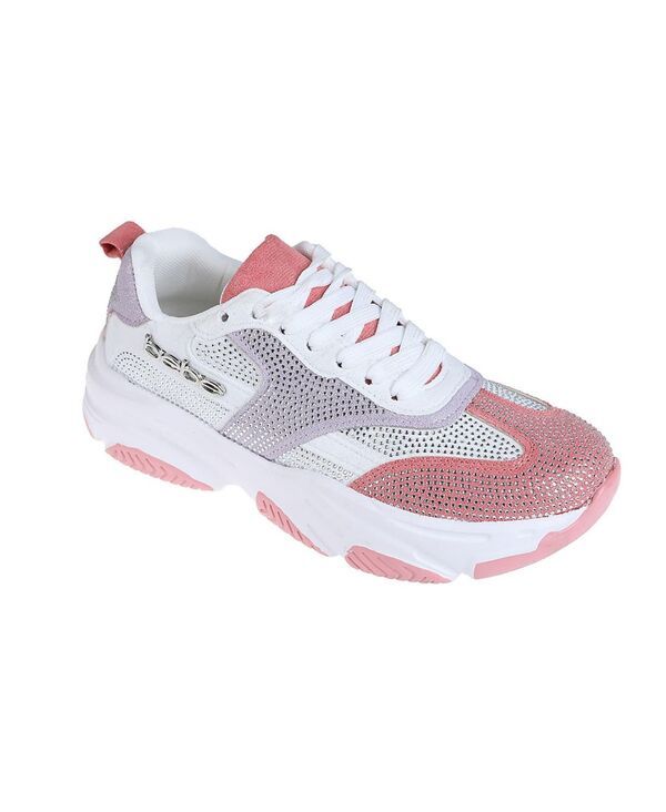 ベベ レディース シューズ スニーカー メッシュ Bebe Womensneaker with Mesh Upper and Rhinestones Embellishment Pink multi