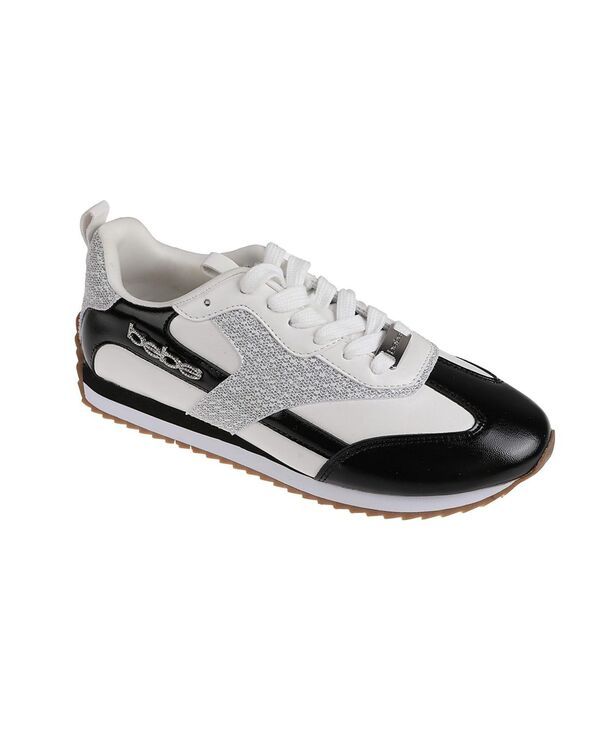 ベベ レディース シューズ スニーカー Womensneaker with Lurex Upper and bebe Rhinestone Hardware Whiteblack ホワイト