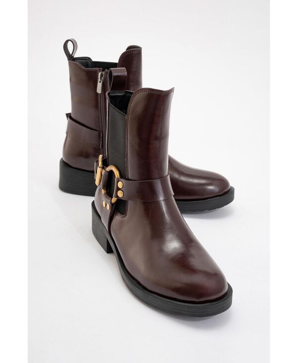 プロローグシューズ レディース ブーツ・レインブーツ アンクル Prologue Shoestone Buckled Zip Ankle Boot Women Burgundy faux leathe