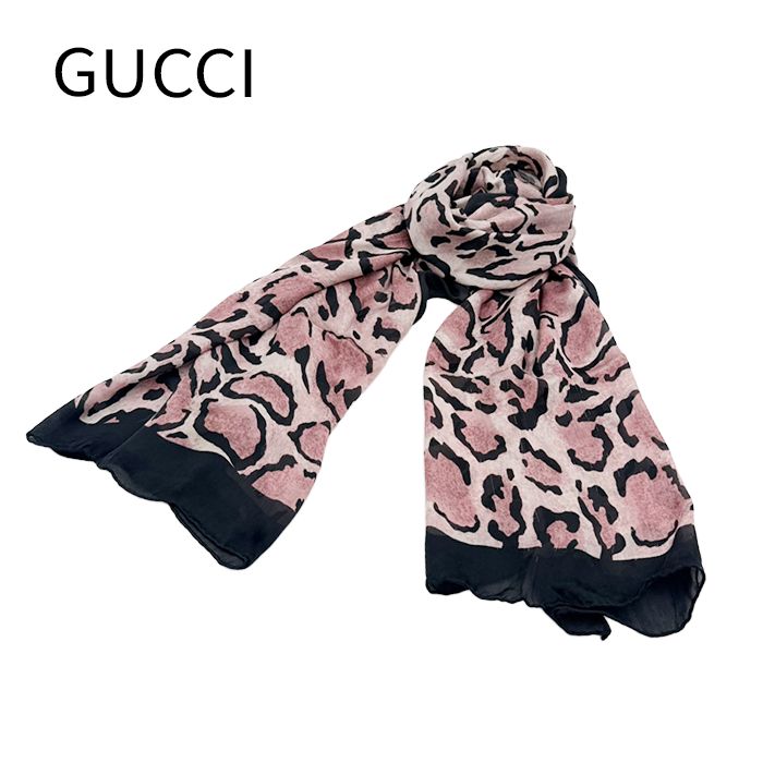 グッチ GUCCI レオパード柄 ストール ピンク ブラック 大判ショール