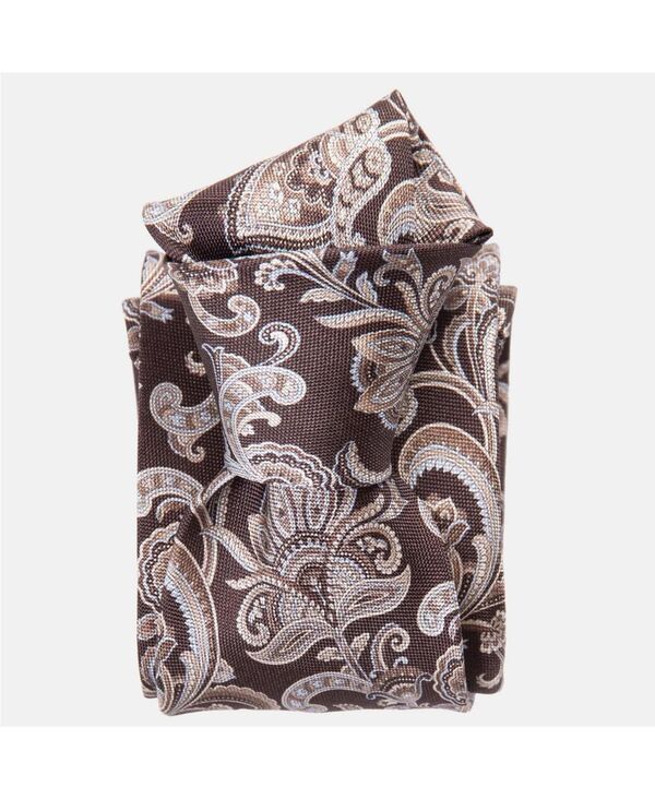 エリザベッタ メンズ アクセサリー ネクタイ プリント シルク Elizabetta Novara Printed Silk Tie for Men Brown ブラウン