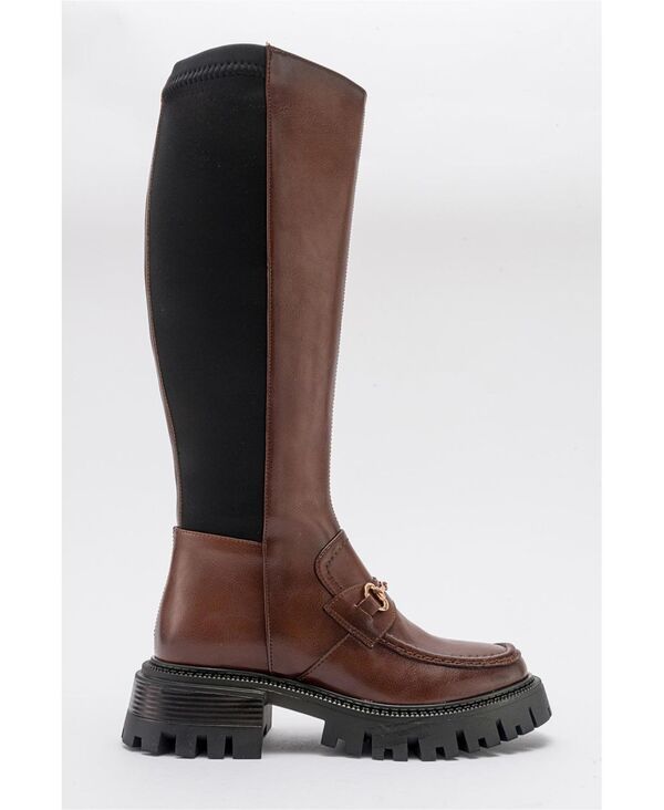 プロローグシューズ レディース ブーツ・レインブーツ Prologue Shoes Chapel Buckle Stretch Boot Women Cognac stretch faux leath