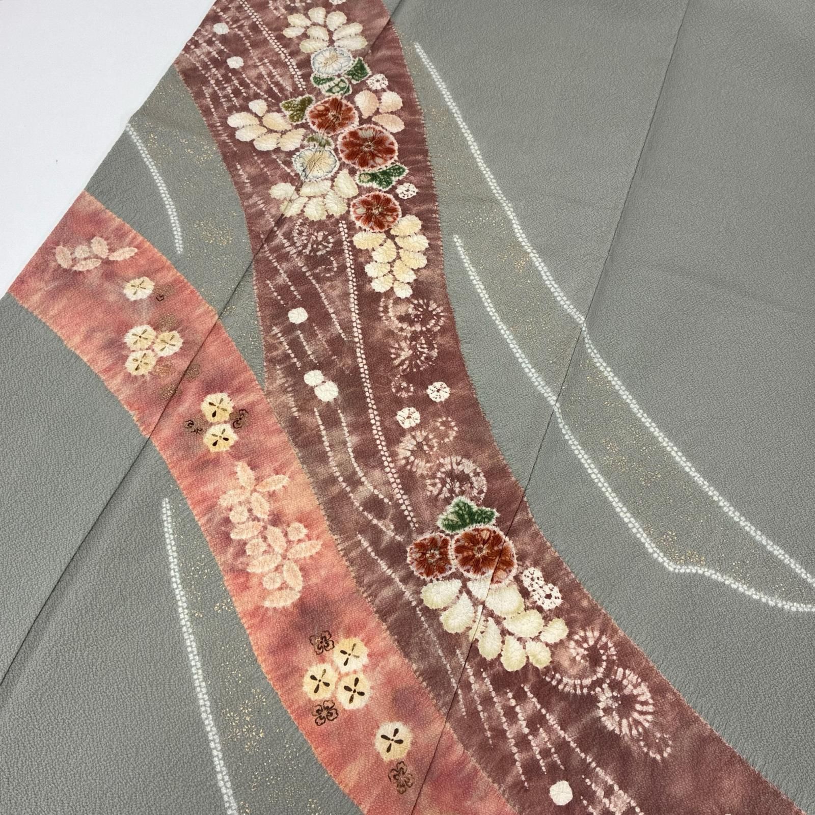 付け下げ 正絹 裄67 縮緬 絞り染め 花草 紋なし 着物 a-240 - メルカリ
