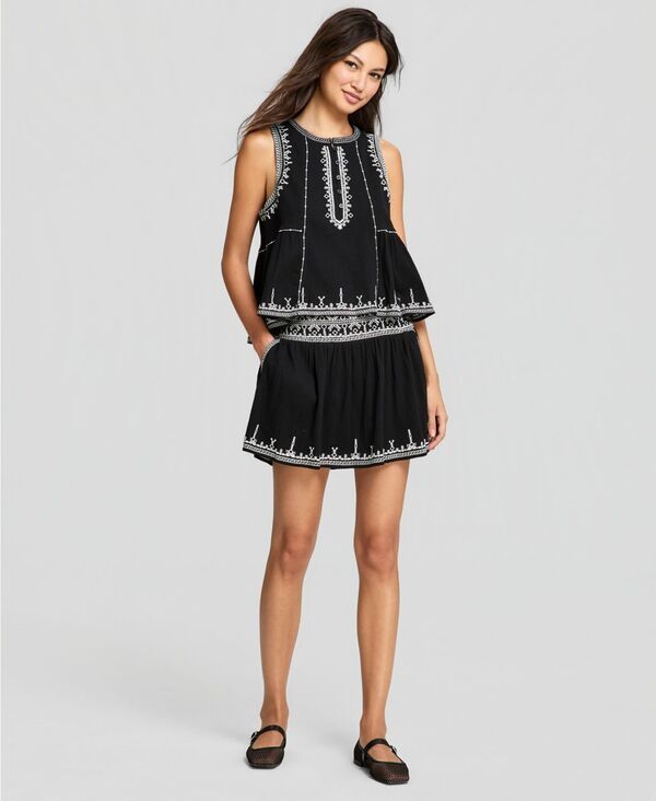 アンドノウディス レディース ボトムスカート ミニ 刺繍 And Now This Womens Embroide redTrimini Skirt Black Ground ブラック