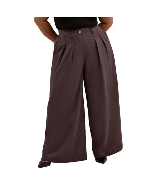シティーシック レディース ボトムス カジュアルパンツ ワイドレッグ プラスサイズ CITY CHIC Womens Plusize Abbie Wide Leg Pant Chocolate チョコ