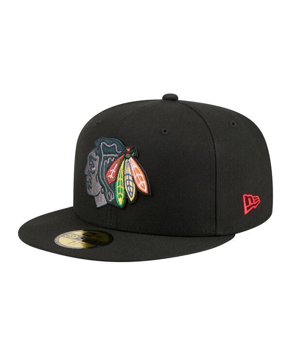 ニューエラ メンズ アクセサリー 帽子 New Era Mens Black Chicago Blackhawks Color Pop 59FIFTY Fitted Hat Black ブラック