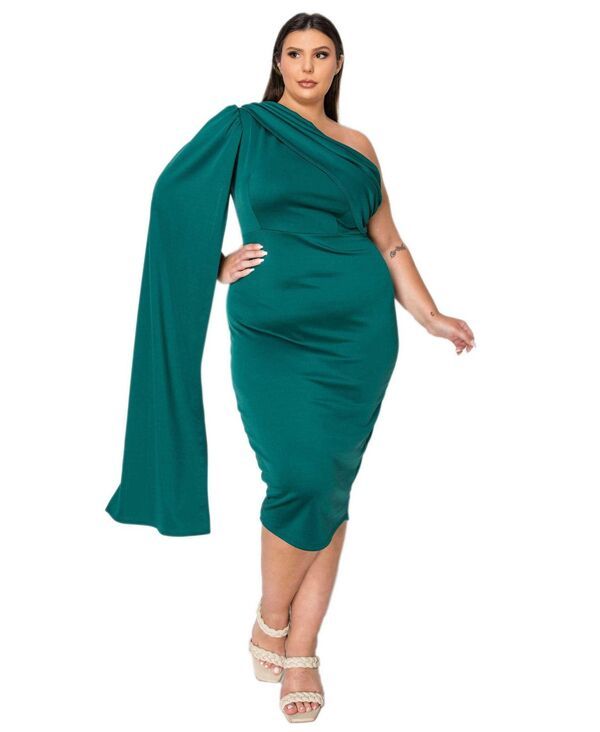 リブド レディース トップス ワンピース ケープデザイン プラスサイズ キャップ ケープ L I V D Plusize Spade One Shoulder Cape Dress Emerald エ