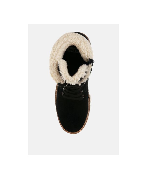 ラグアンドコー レディース シューズ ブーツ・レインブーツ アンクル Rag Co Rag and CO Womens Madoka Fur Collar Chunky Ankle Boots Bla