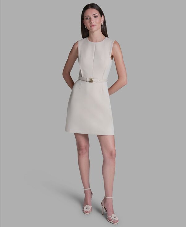 ビーシビージー レディース トップス ワンピース ミニ ノースリーブ BCBG Womensleeveless Jacquard Belted Mini Dress Parchment