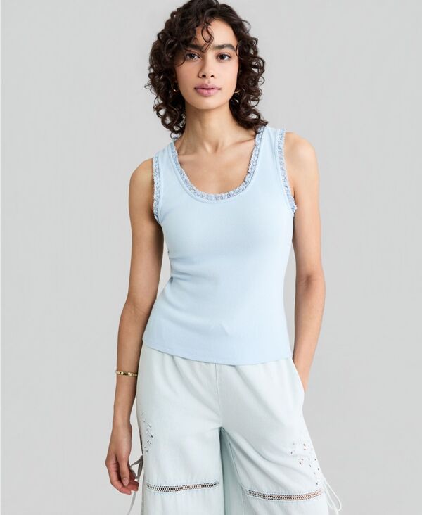 アンドノウディス レディース トップス タンクトップ リブ And Now This Womens CrochetedTrim Ribbed Tank Top Sky Ride