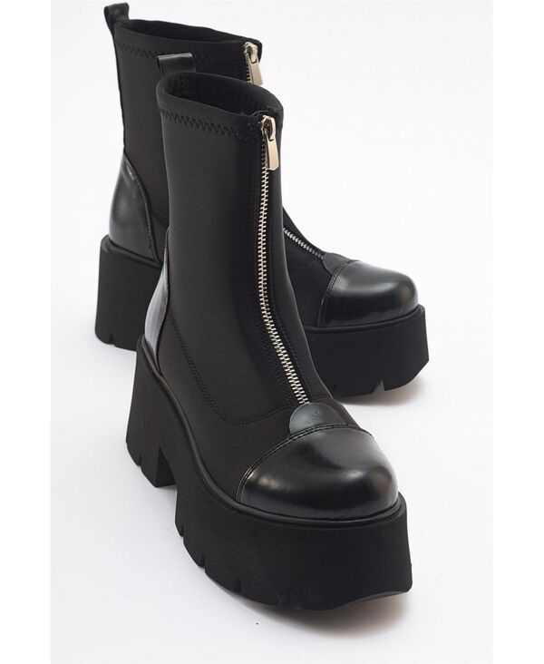 プロローグシューズ レディース ブーツ・レインブーツ Prologue Shoes Bray Patent Chunky Boot Women Black patent faux leather ブラ