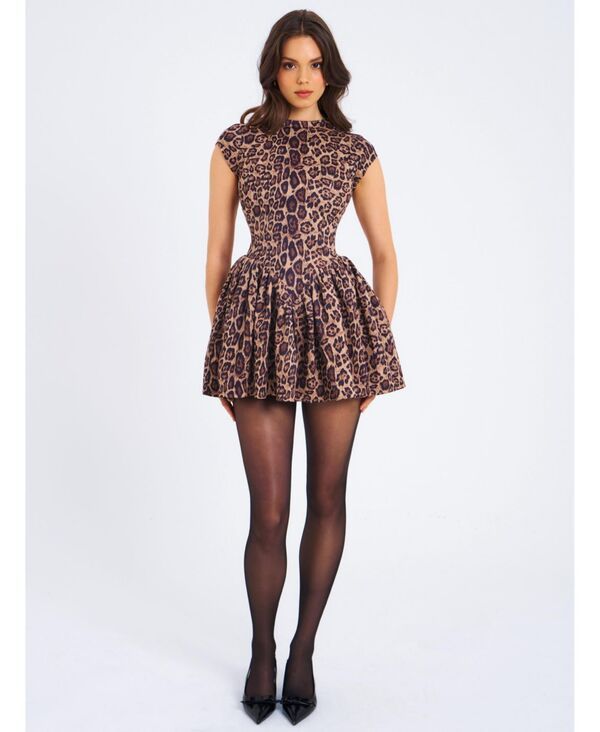 ミスサークル レディース トップス ワンピース 背中開き プリント ミニ Miss Circle Womens Jacqueline Backless Cheetah Print Mini Puffy