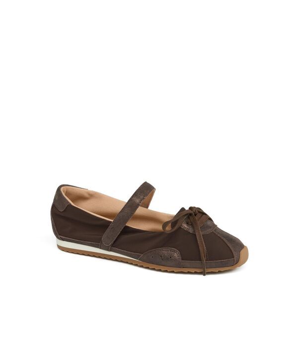 ジェースライズ レディース シューズ スニーカー ナイロン スエード JSlides Womens Pavia Nylon and Suede Mary Jane Sneaker Brown ブラウン