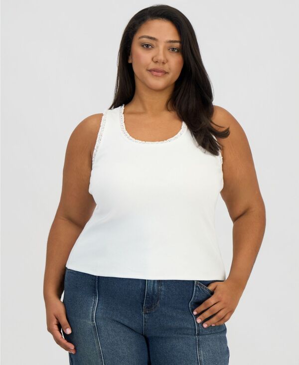 アンドノウディス レディース トップス タンクトップ リブ And Now This Womens CrochetedTrim Ribbed Tank Top Bright White ホワイト
