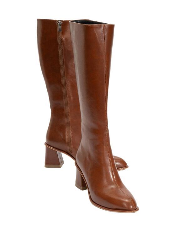 プロローグシューズ レディース ブーツ・レインブーツ ヒール Prologue Shoes Womens Paradis Block Heel Knee High Boot Cognac faux l