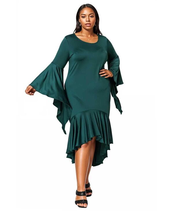 リブド レディース トップス ワンピース プラスサイズ L I V D Plusize Arielle Flowy Mermaid Hem Dress Hunter green グリーン