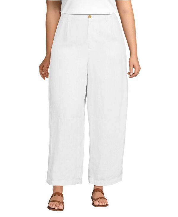 ランズエンド レディース ボトムス カジュアルパンツ プリーツ アンクル リネン Lands End Womens Linen High Rise Pleated Barreleg Ankle Pan