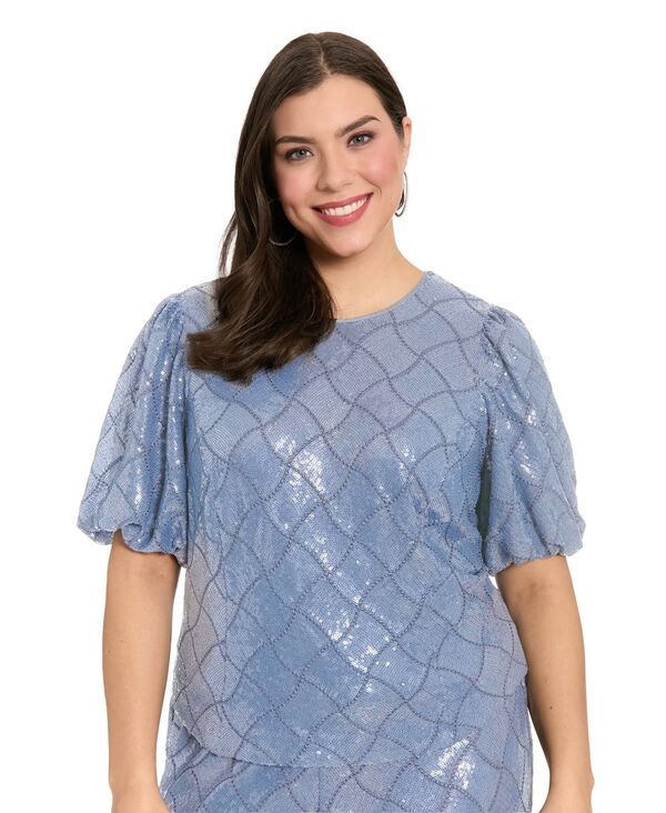 ミューズ レディース トップス ワンピース プラスサイズ Muse Plusize Jewel Neck BubbleSleeve Top Lake Blue ブルー