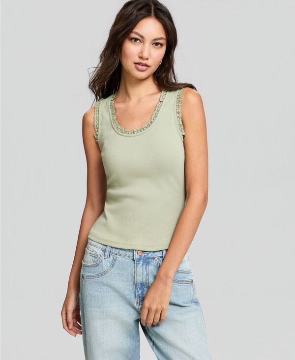 アンドノウディス レディース トップス タンクトップ リブ And Now This Womens CrochetedTrim Ribbed Tank Top Herbal Sage セージ