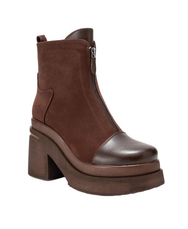 プロローグシューズ レディース ブーツ・レインブーツ プラットフォーム Prologue Shoes Women Ardenne Platform Zip Boot Brown suede faux